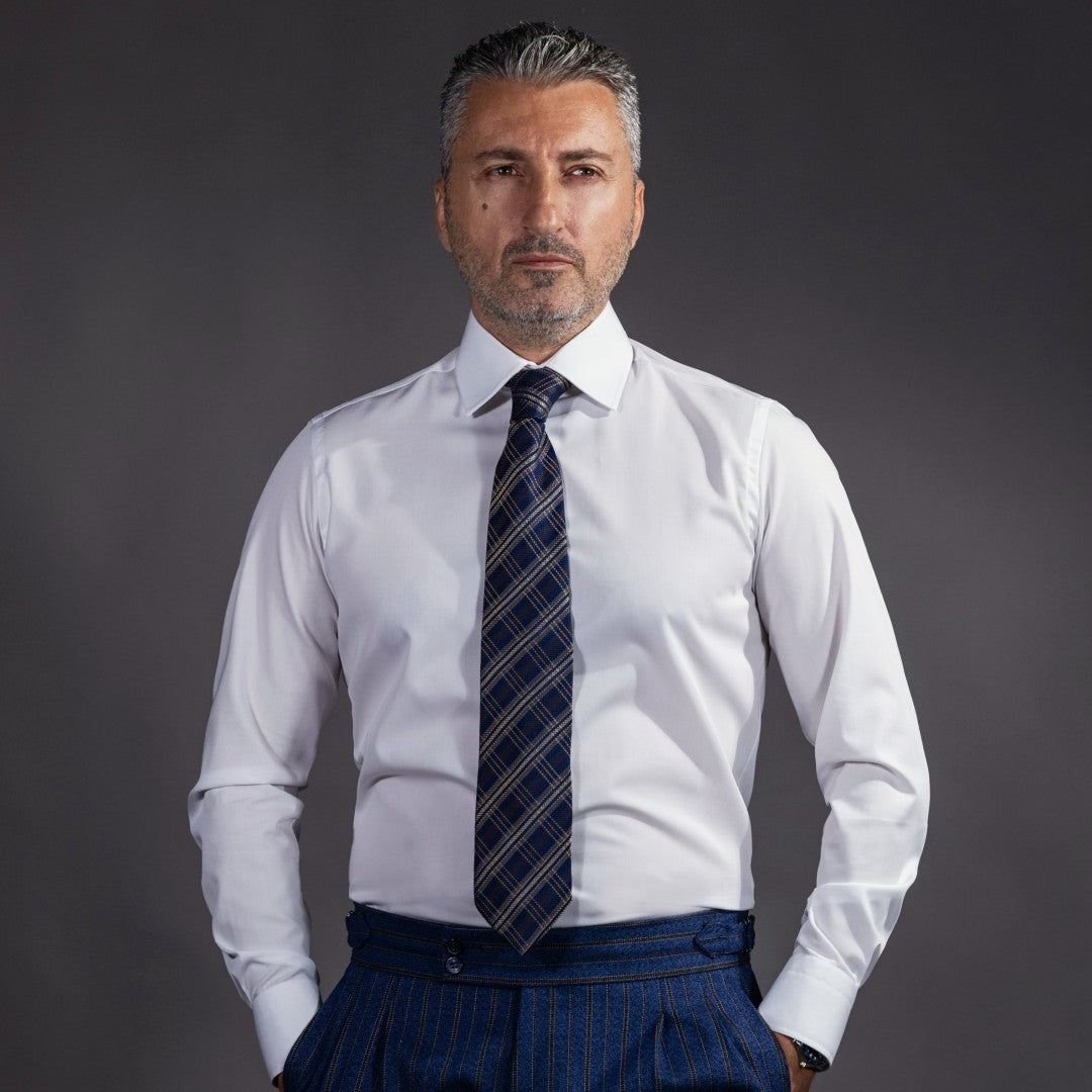 Camasa barbati alba cu nasturi maro Merer