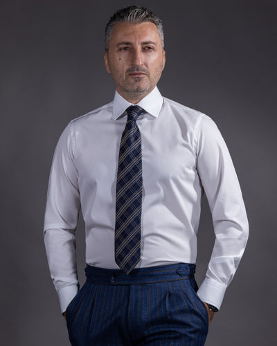 Camasa barbati alba cu nasturi maro Merer