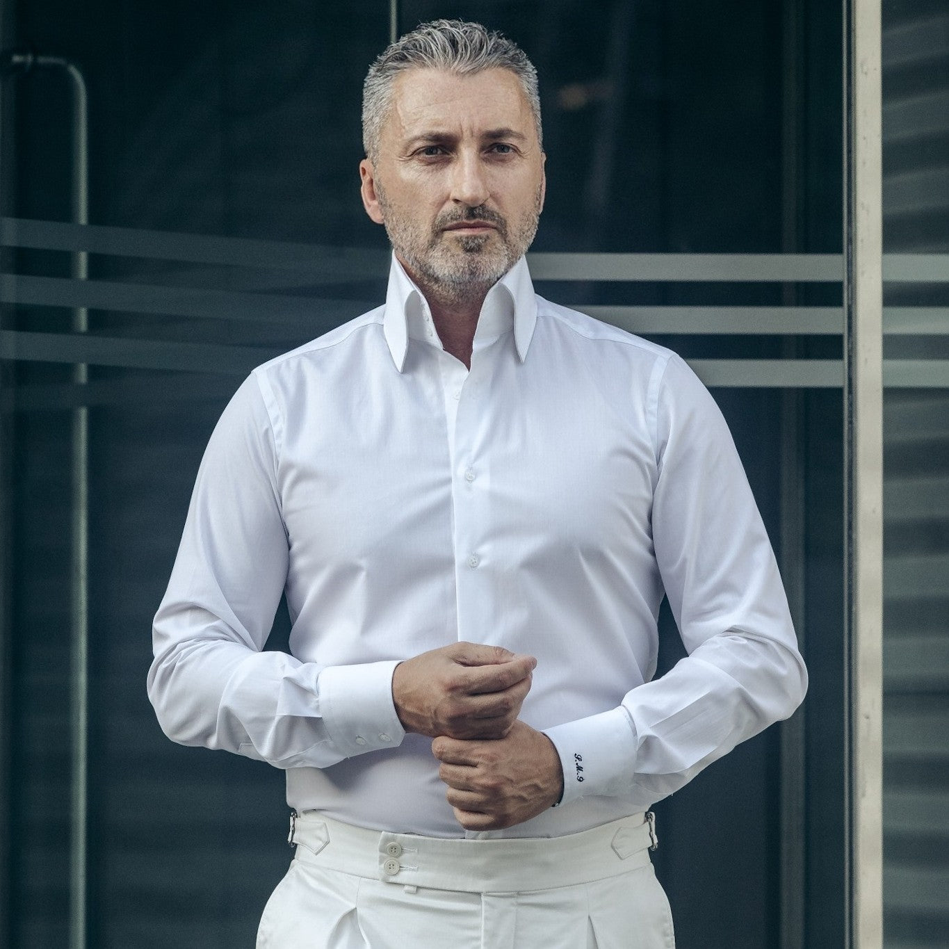 Camasa barbati alba cu guler foarte inalt Merer