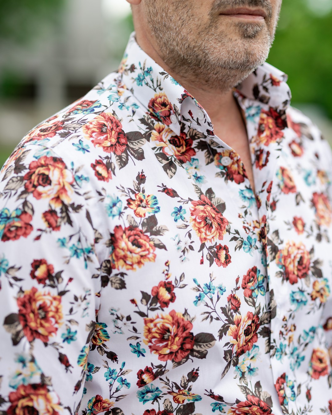 Camasa barbati casual alba imprimeu model floral Merer