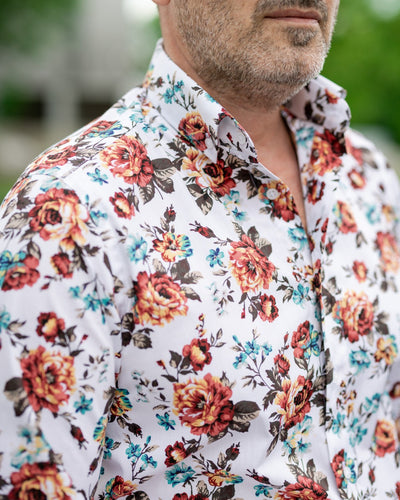 Camasa barbati casual alba imprimeu model floral Merer