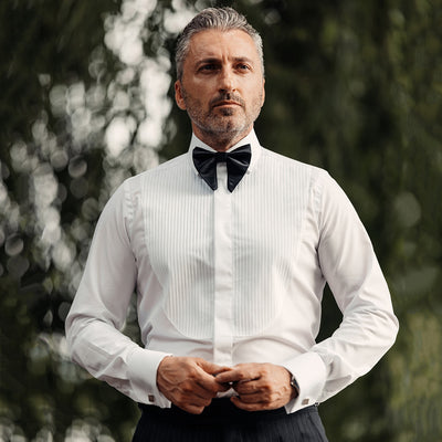 Men's white ceremonial shirt with short lamellar placket Merer