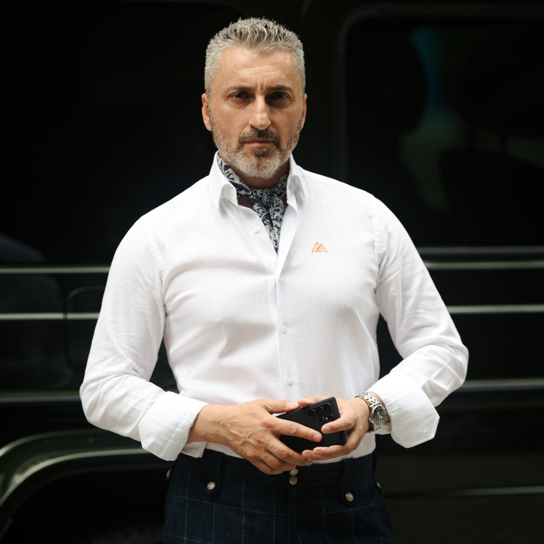 Camasa barbati alba casual din IN cu logo brodat Merer