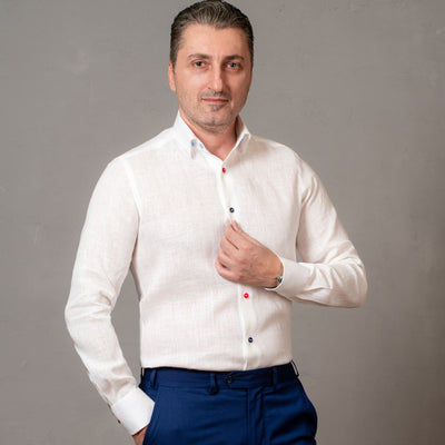 Camasa barbati casual alba din IN nasturi multicolori Merer