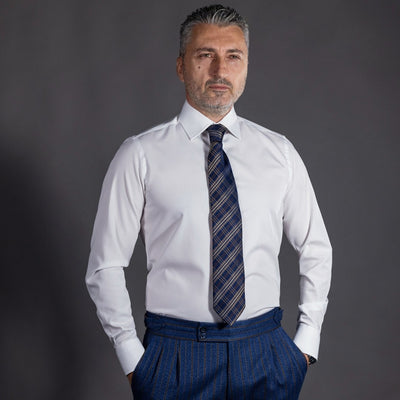 Camasa barbati alba cu nasturi maro Merer
