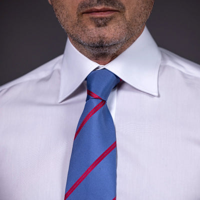 Men's white shirt with high collar, beveled cuffs, Merer buttons