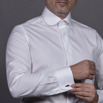 Men's white shirt, round collar, double cuffs, Merer