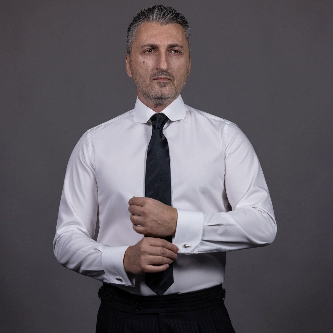 Camasa barbati alba guler taiat mansete duble butoni Merer