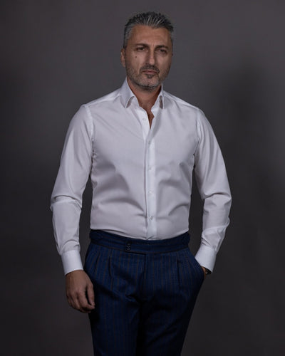 Men's white shirt with classic collar and round cuffs Merer