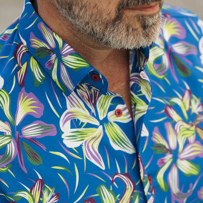 Men's casual shirt with blue print and large flowers Merer 