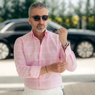 Camasa barbati casual in carouri mari roz Merer