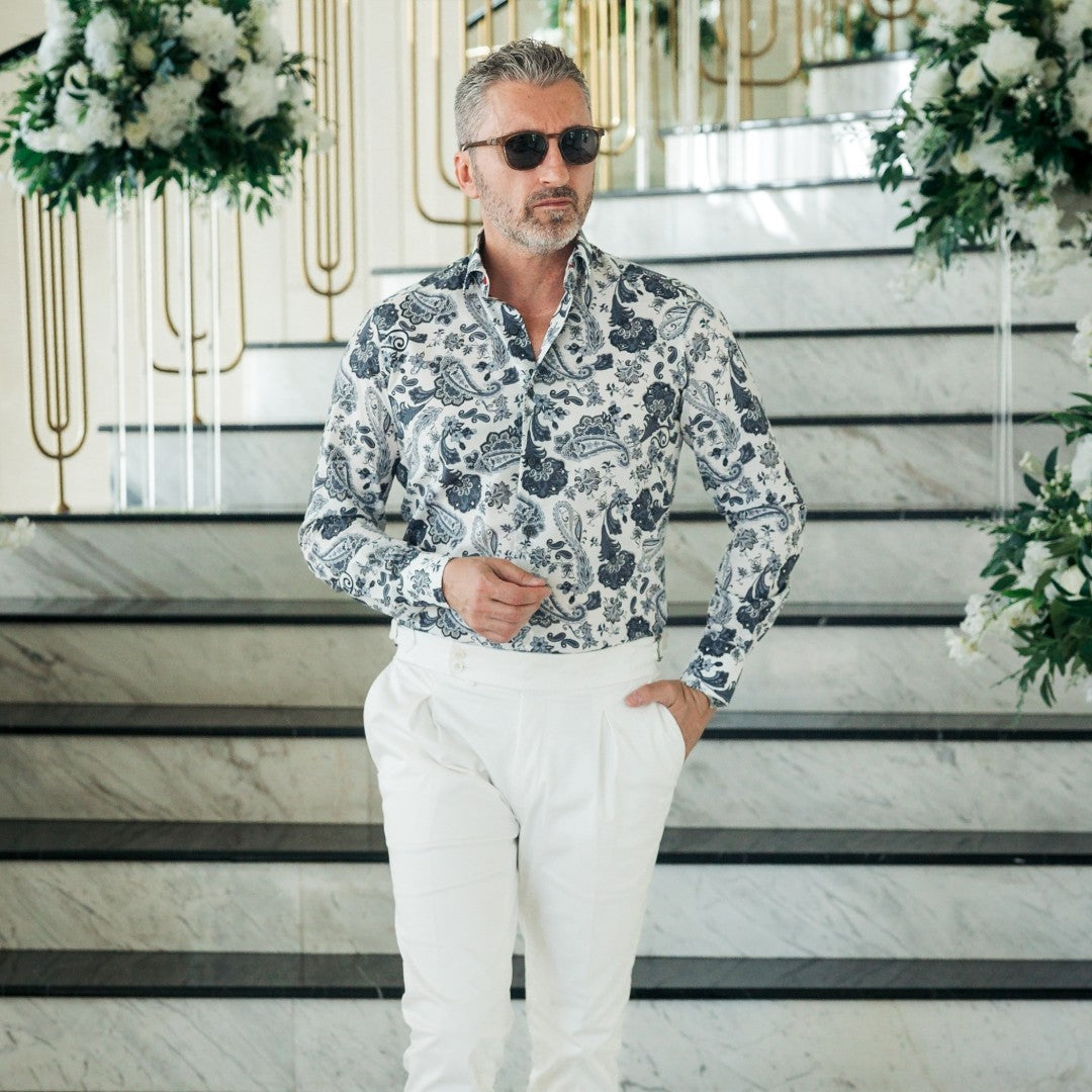 Men's casual shirt with gray arabesque print Merer 