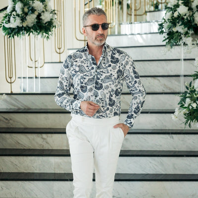 Men's casual shirt with gray arabesque print Merer 