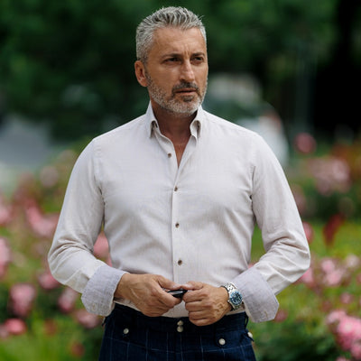 Men's casual cream shirt made of Merer IN
