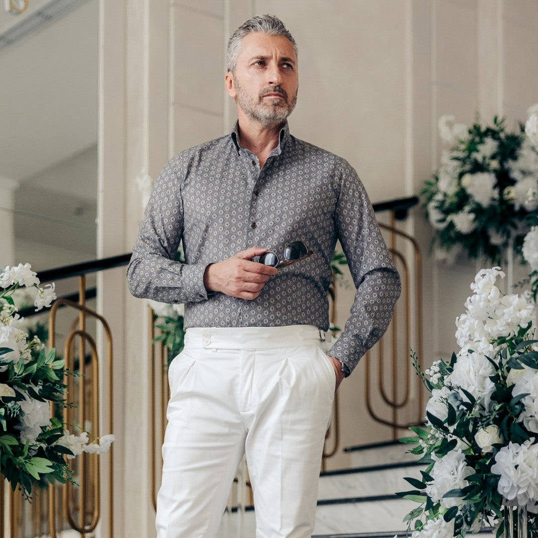 Camasa barbati gri all over casual imprimeu Merer