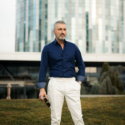 Camasa barbati casual bleumarin cu garnituri in contrast Merer