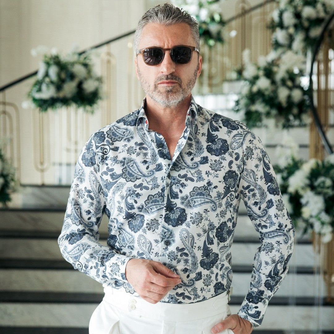 Camasa barbati casual imprimeu cu arabescuri gri Merer