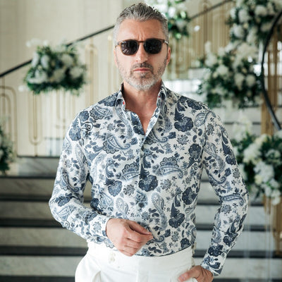 Men's casual shirt with gray arabesque print Merer 