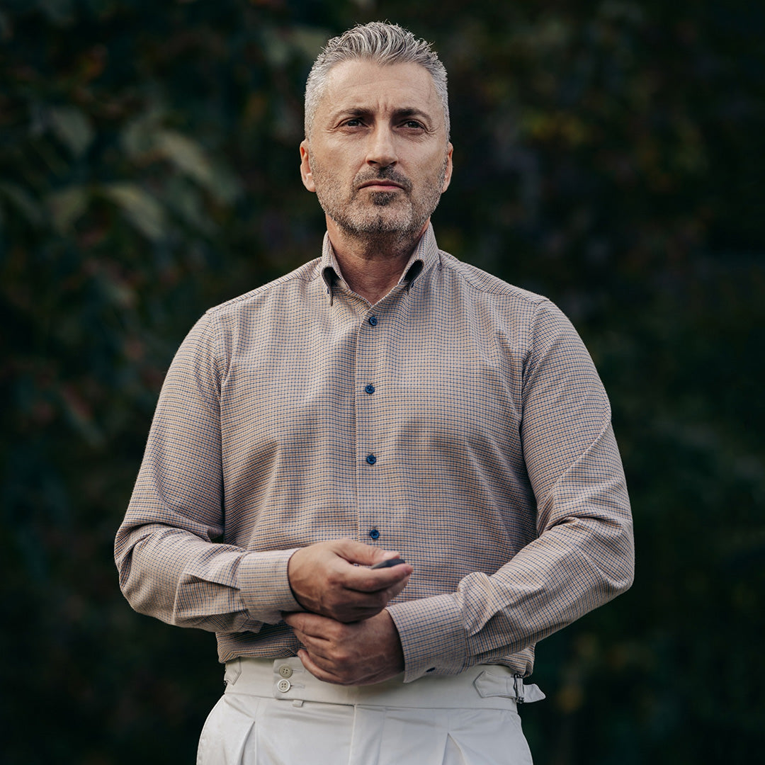 Camasa barbati casual model fin orange-bleumarin Merer