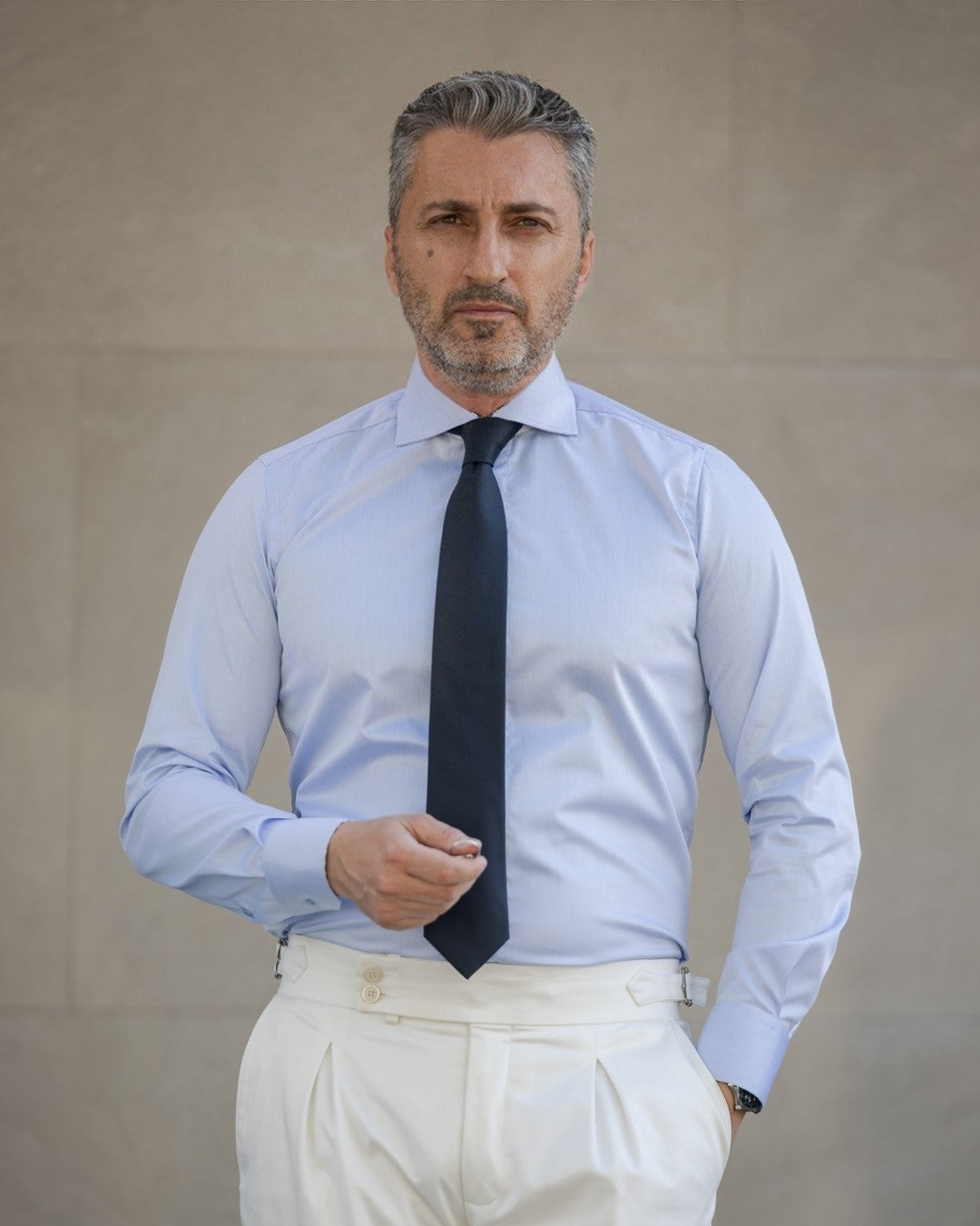 Men's blue business shirt with open collar Merer