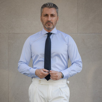 Men's blue business shirt with open collar Merer