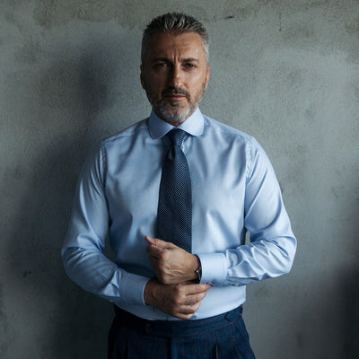 Men's blue business shirt with round collar Merer