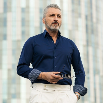 Camasa barbati casual bleumarin cu garnituri in contrast Merer