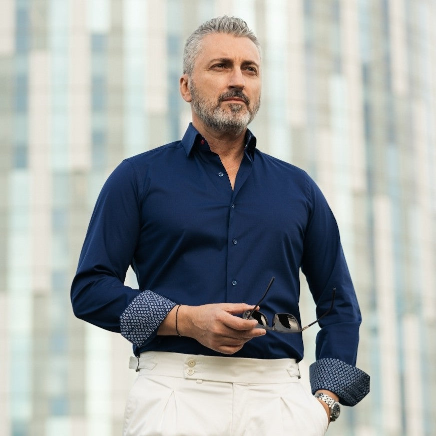 Camasa barbati casual bleumarin cu garnituri in contrast Merer