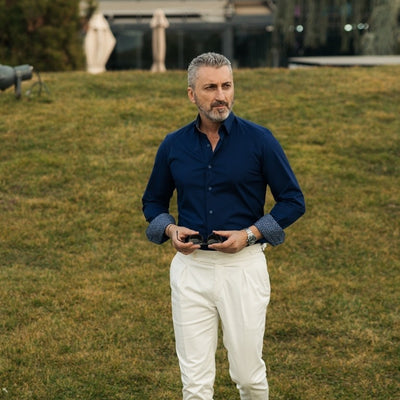 Camasa barbati casual bleumarin cu garnituri in contrast Merer