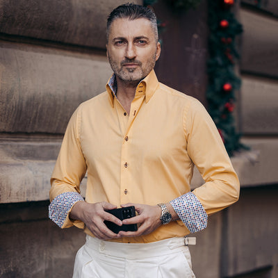 Camasa barbati galbena cu garnitura multicolora casual Merer