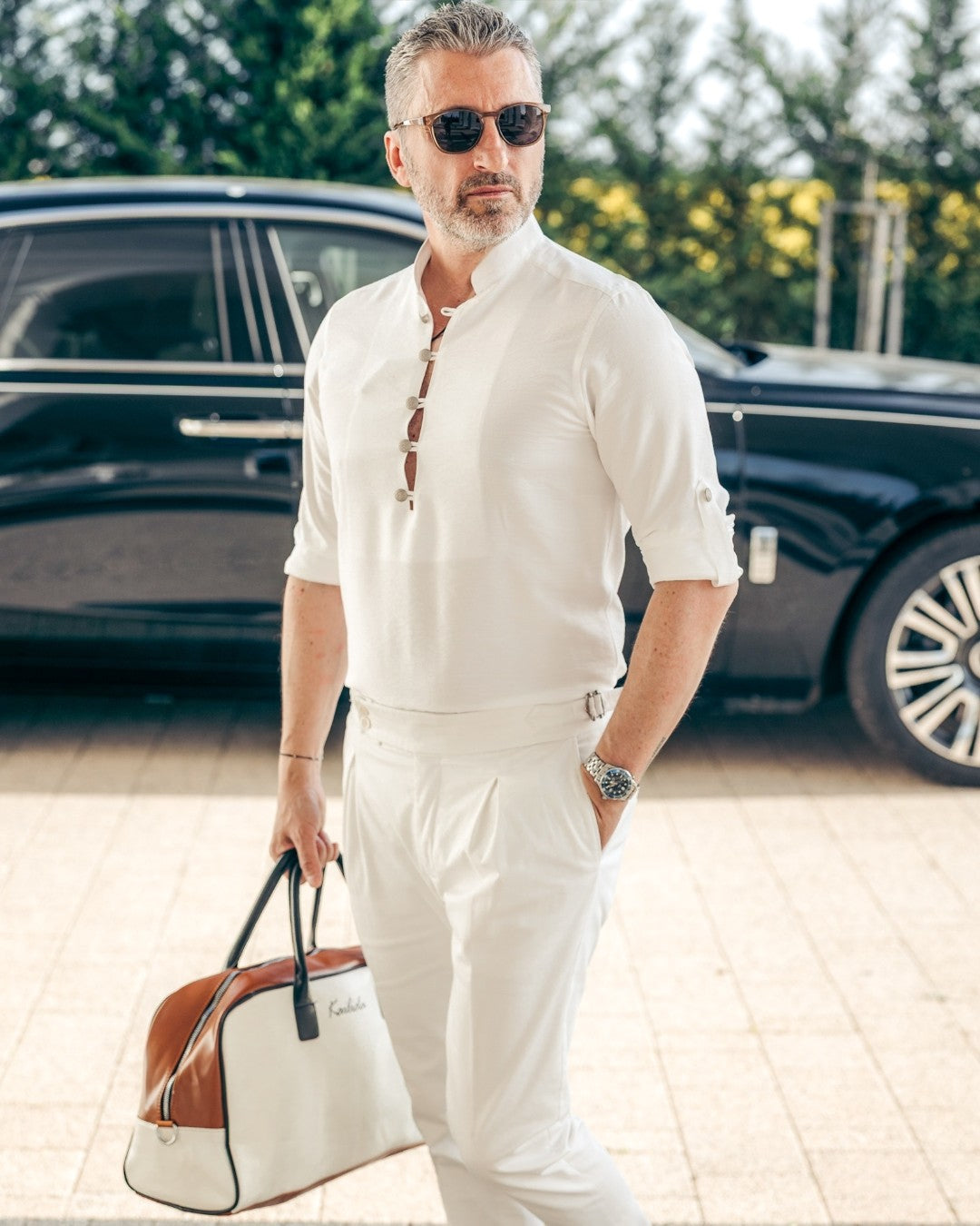 Camasa barbati casual alba cu guler tunica Merer