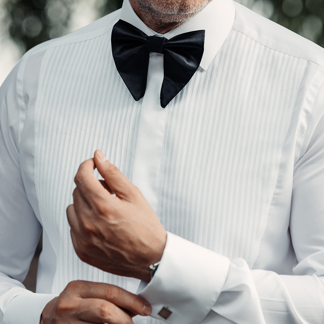 Men's white ceremonial shirt with short lamellar placket Merer