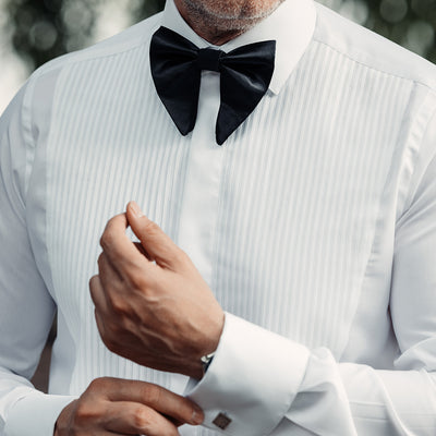 Men's white ceremonial shirt with short lamellar placket Merer