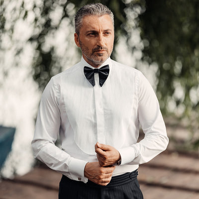 Men's white ceremonial shirt with short lamellar placket Merer