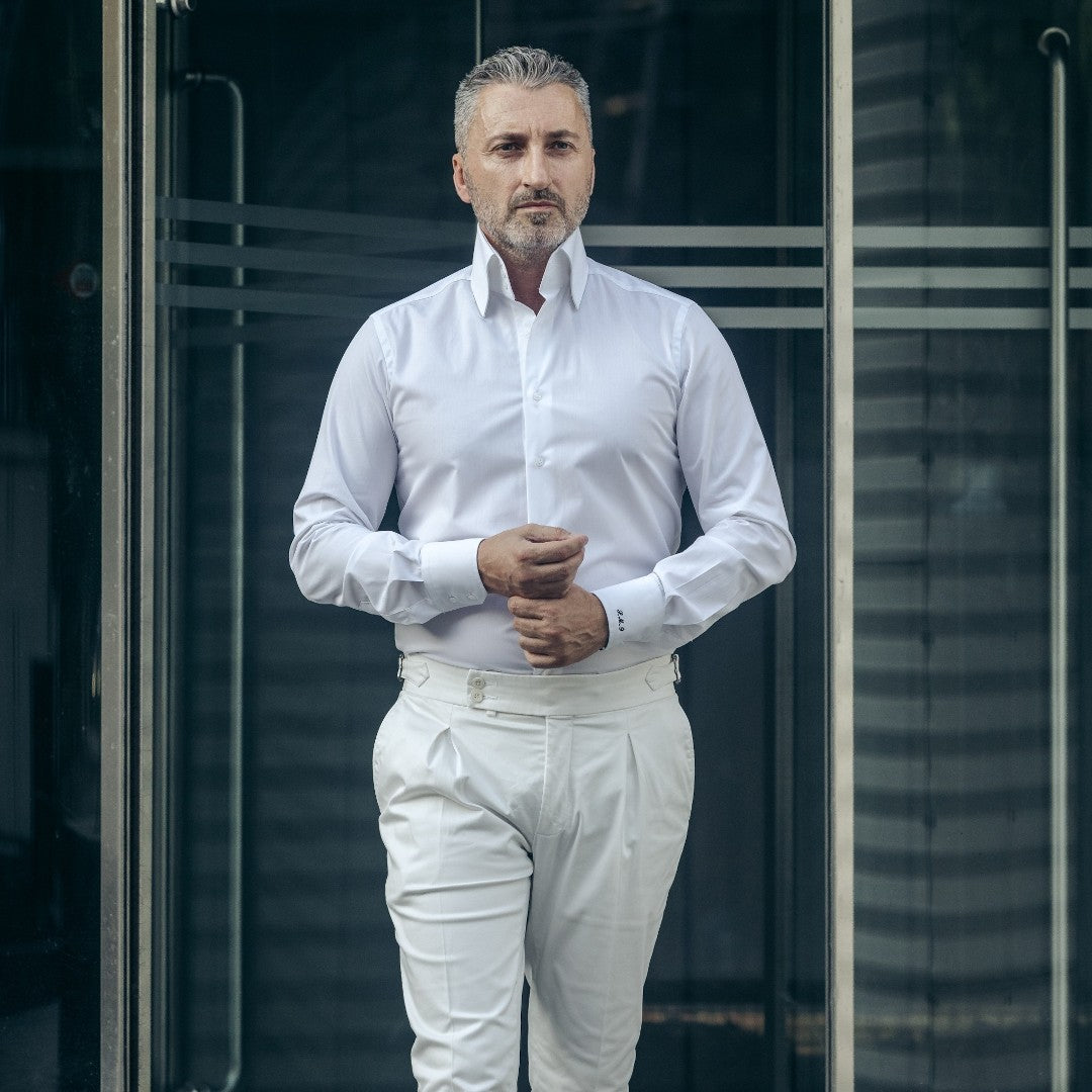 Camasa barbati alba cu guler foarte inalt Merer