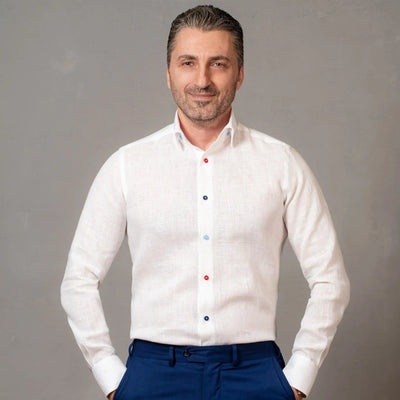 Camasa barbati casual alba din IN nasturi multicolori Merer