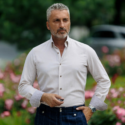 Men's casual cream shirt made of Merer IN