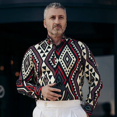 IN shirt with large tribal pattern
