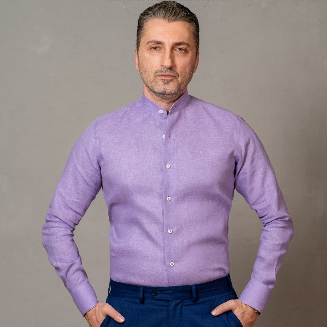 Camasa barbati casual din IN mov cu guler tunica Merer