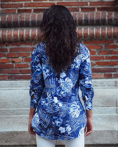 Camasa femei alba oversize model alb-albastru Merer