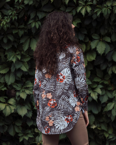 Camasa femei alba oversize model maro-caramiziu Merer