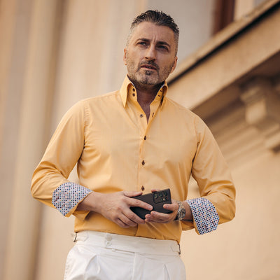 Camasa barbati galbena cu garnitura multicolora casual Merer