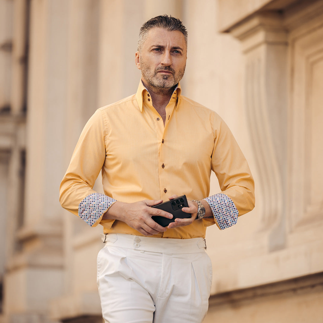 Camasa barbati galbena cu garnitura multicolora casual Merer