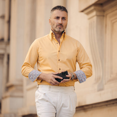 Camasa barbati galbena cu garnitura multicolora casual Merer