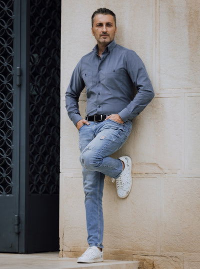 Camasa barbati casual reiat fin gri Merer