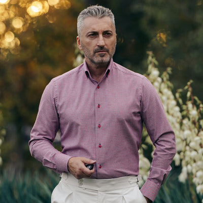 Camasa barbati casual model fin rosu-gri Merer