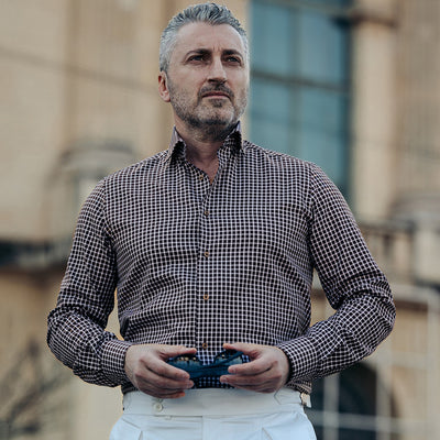 Camasa barbati in carouri maro casual Merer