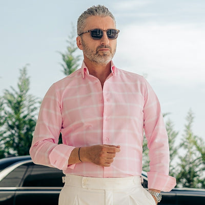 Camasa barbati casual in carouri mari roz Merer