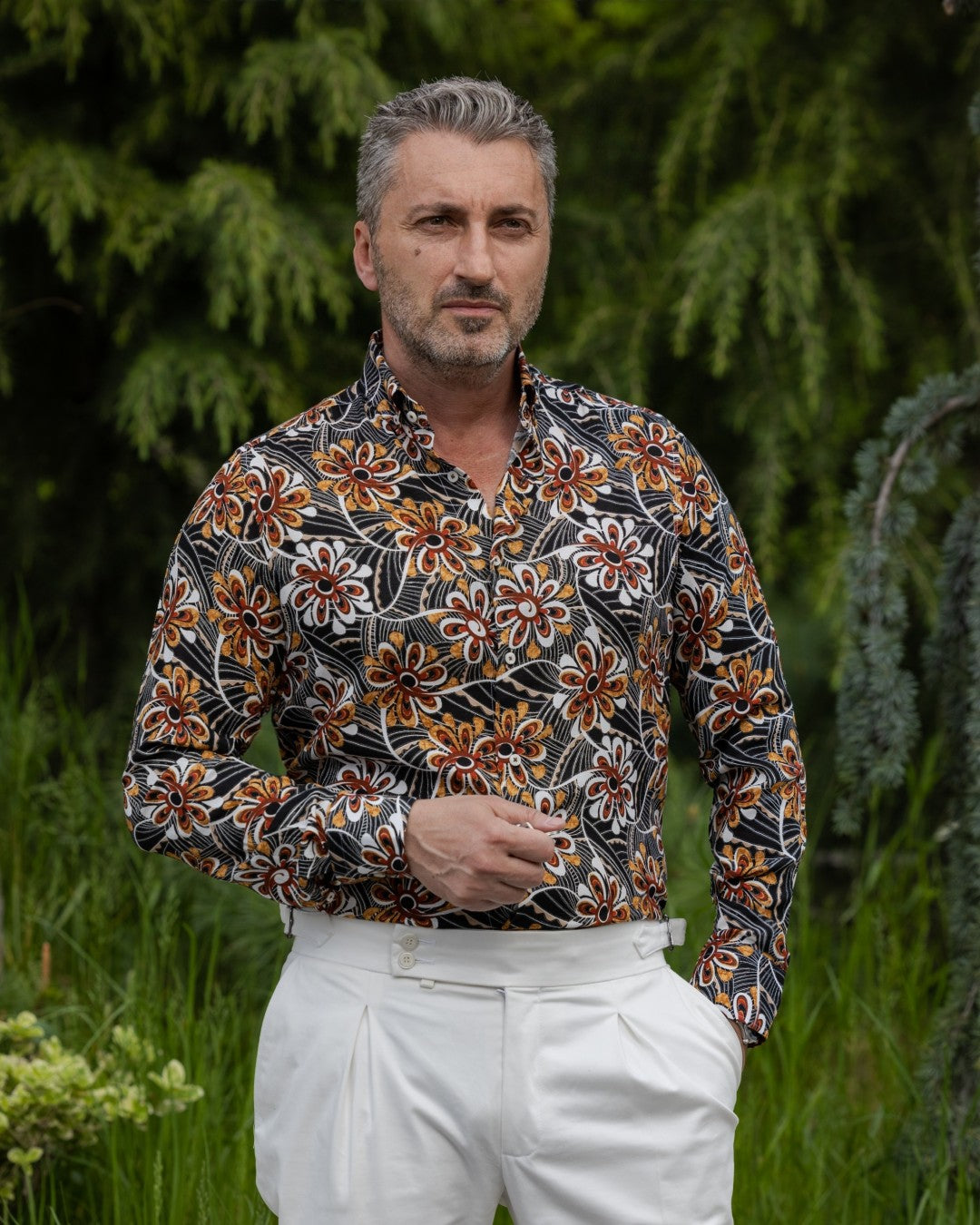 Camasa barbati casual din vascoza cu imprimeu floral Merer