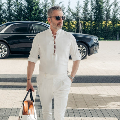 Camasa barbati casual alba cu guler tunica Merer